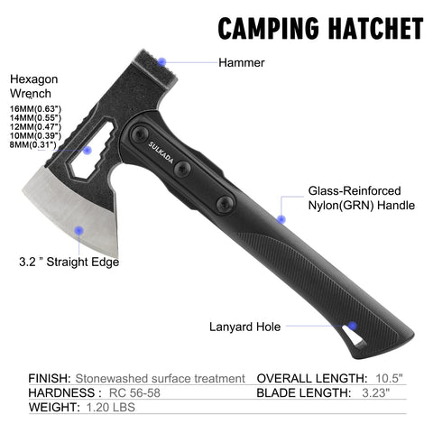 SULKADA camping hatchet handle anti-slip grip close-up for secure chopping control.