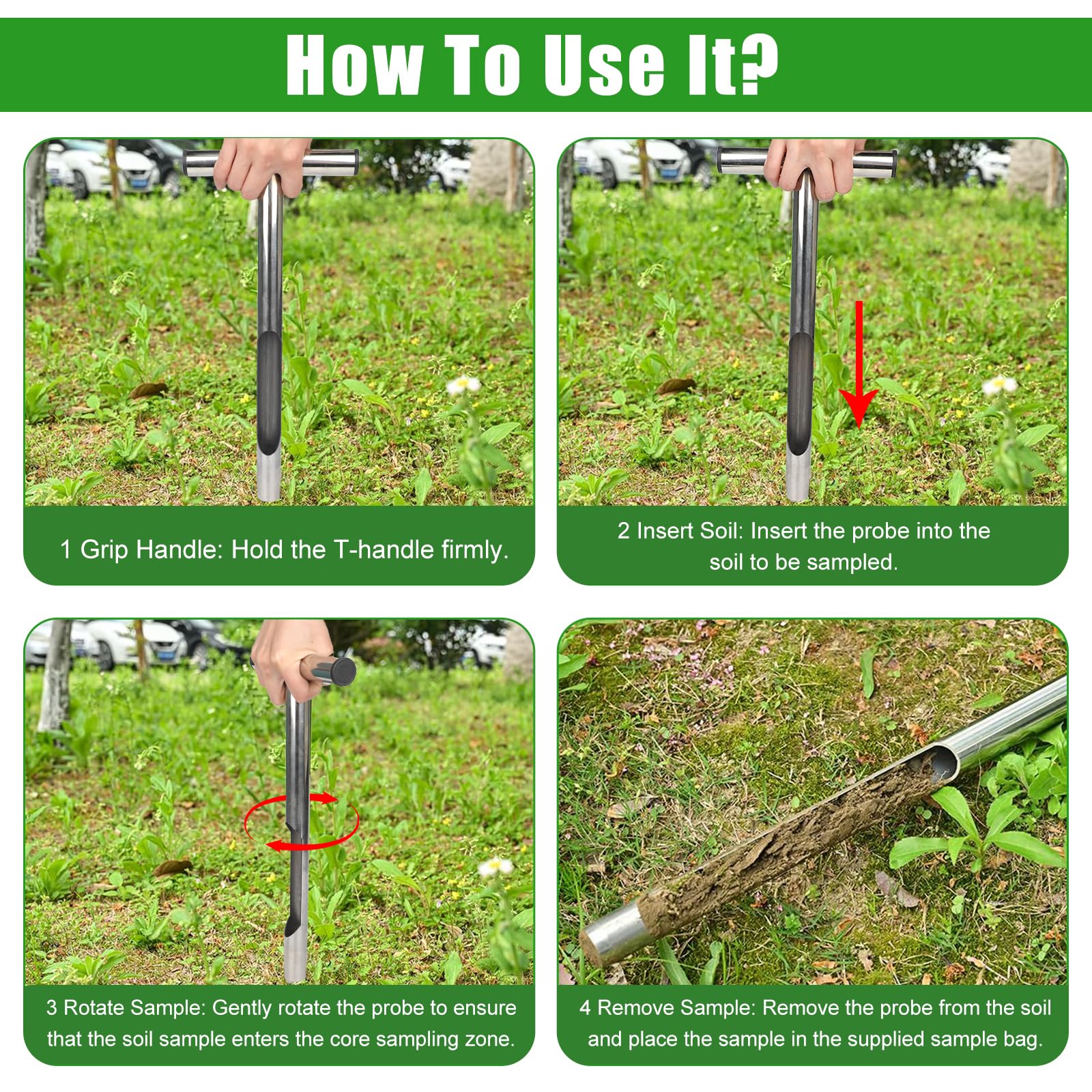 Sumalon portable soil sampling kit ideal for home, garden, and farm tasks.