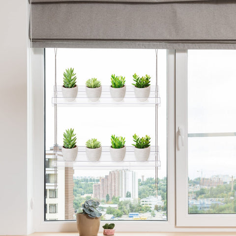 Sumerflos window shelf installation shows a tidy kitchen herb display