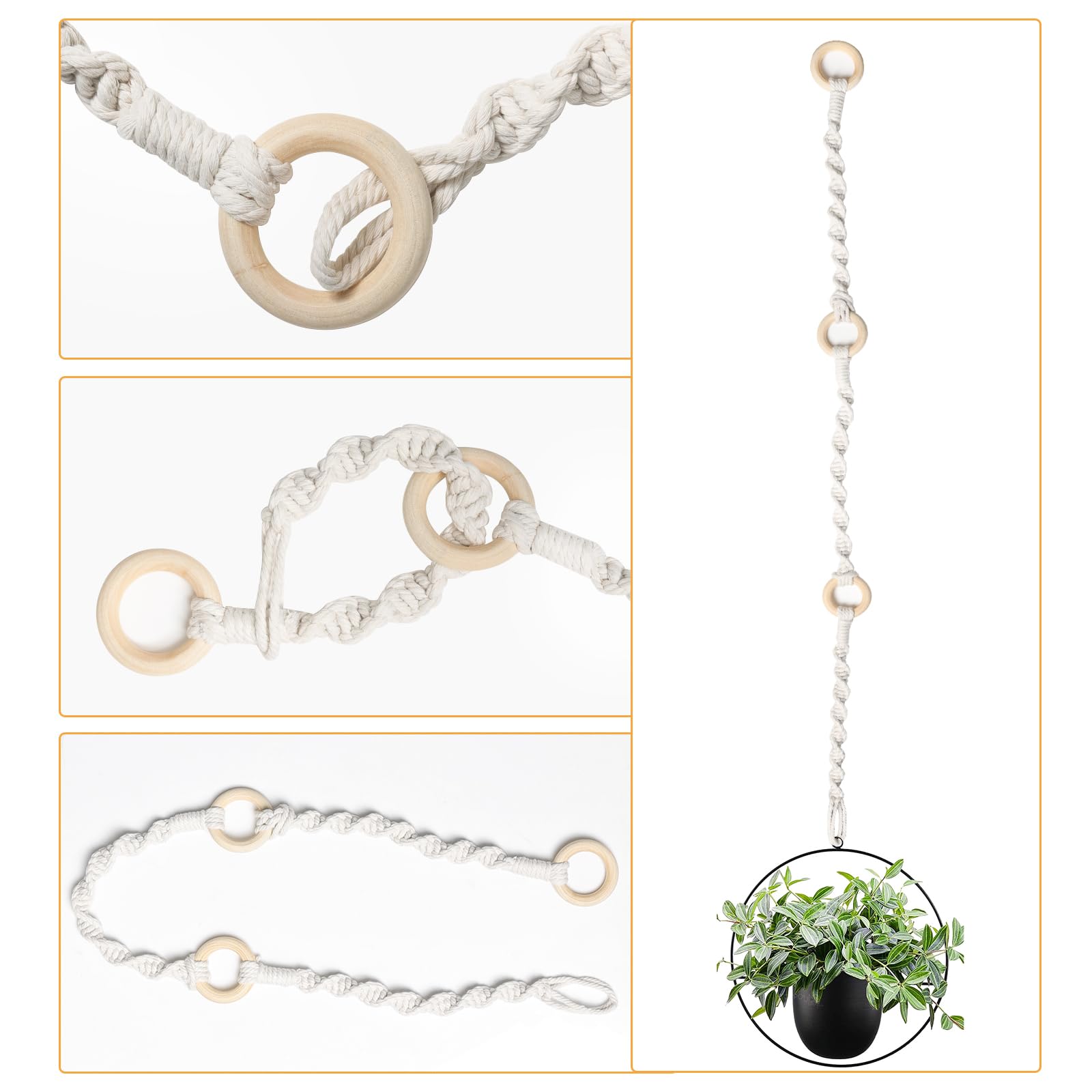 SUMERSHA adjustable-length macrame extenders for different pot heights.