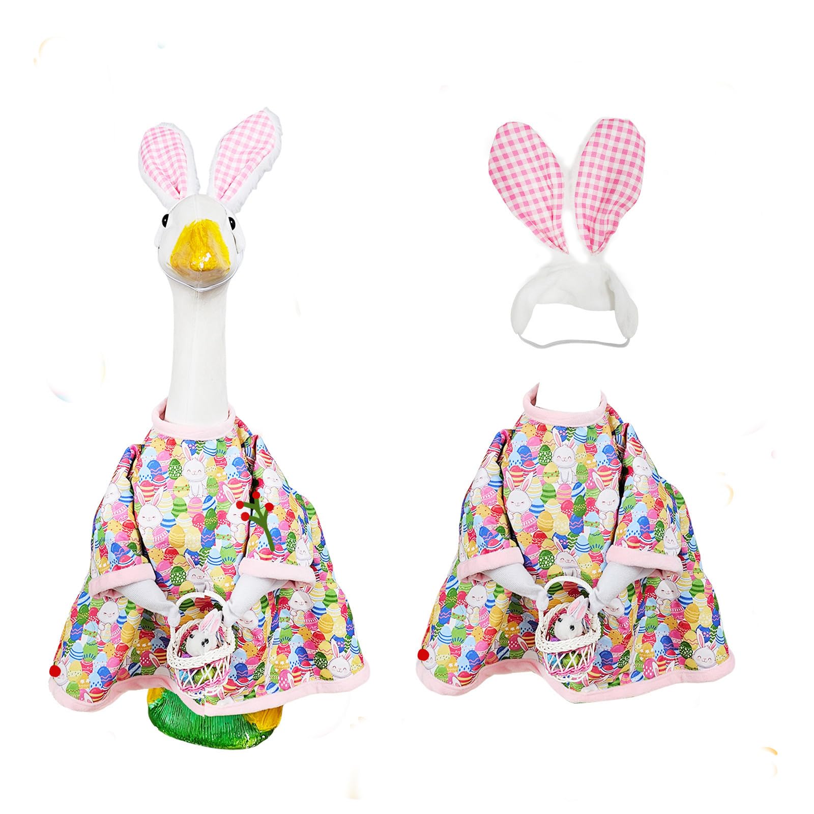 Sumetamii Easter porch goose outfit ready for festive outdoor photos.