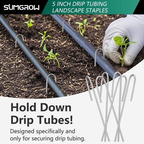 SUMGROW drip stakes close-up shows rust-resistant coating for long-lasting use.