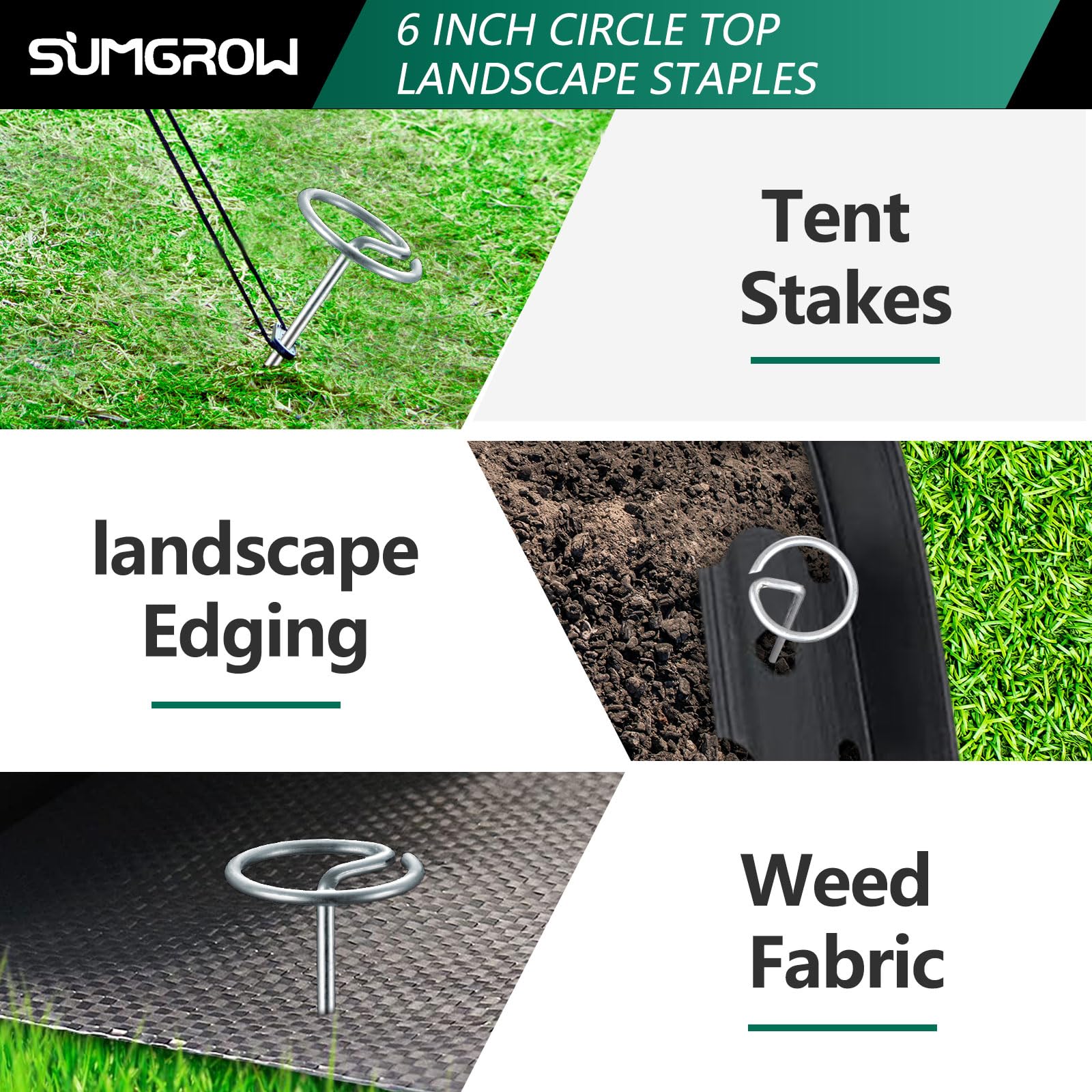 Bundle of SUMGROW 120-pack stakes for versatile outdoor securing tasks.