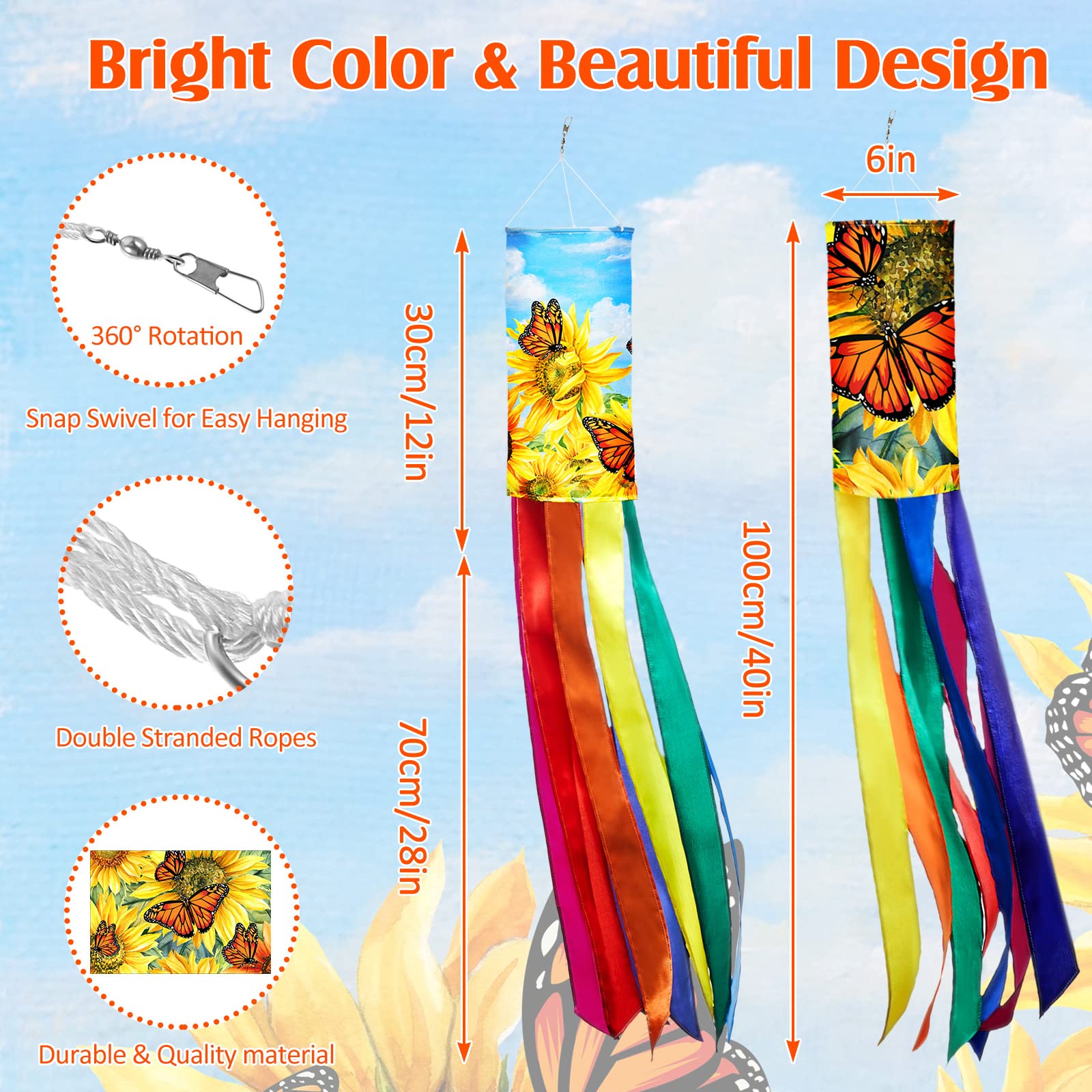 Sumind sunflower windsock flag showcases sunny patterns for porch decor.