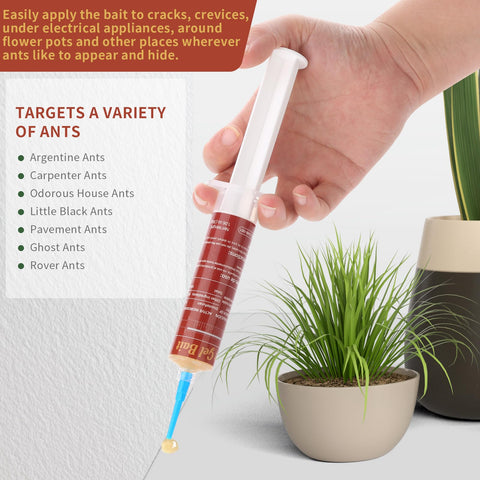 Sumkat Ant Bait Gel's needle-tip injector applies bait to cracks.