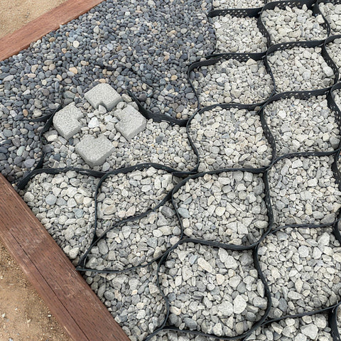 Sumloty Gravel Grid filled with gravel forms stable, level surfaces