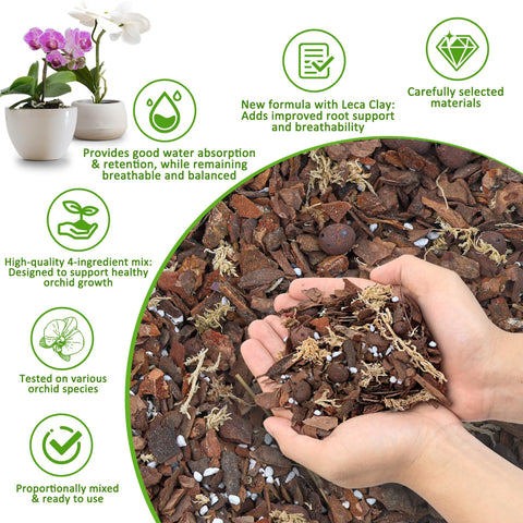 Sumloty orchid bark includes Leca clay for steady drainage and airflow.