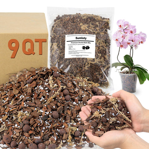 Sumloty Orchid Bark Potting Mix 9QT promotes fast drainage and air circulation.