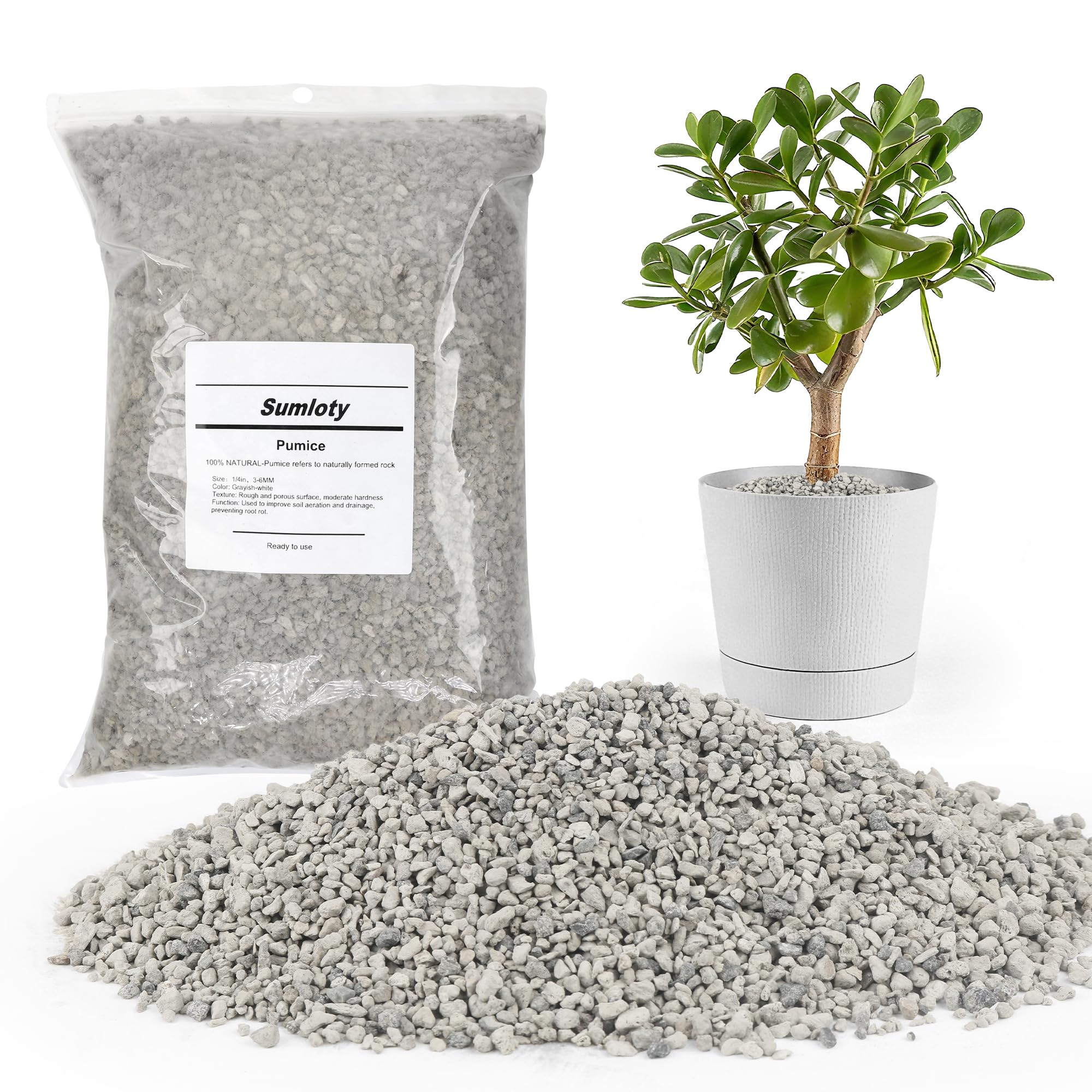 Sumloty pumice 3qt bag with quarter-inch particles for improved soil aeration