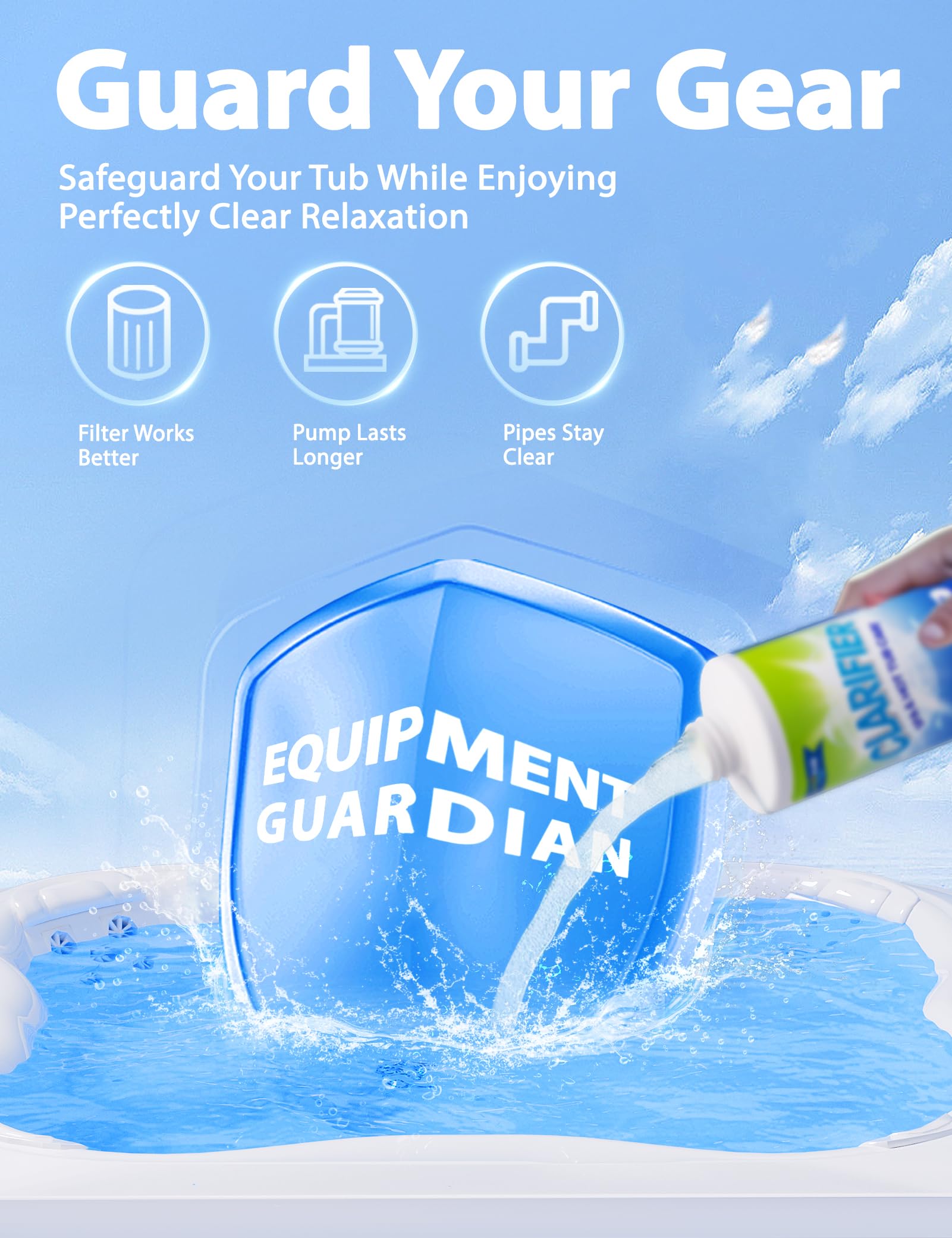 SUMMERBUDDY Spa Clarifier enhances filtration by clustering particles.