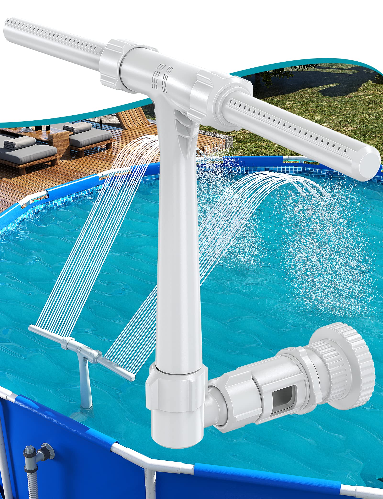 SUMMERBUDDY pool fountain front view with dual jets for cooling and ambiance.