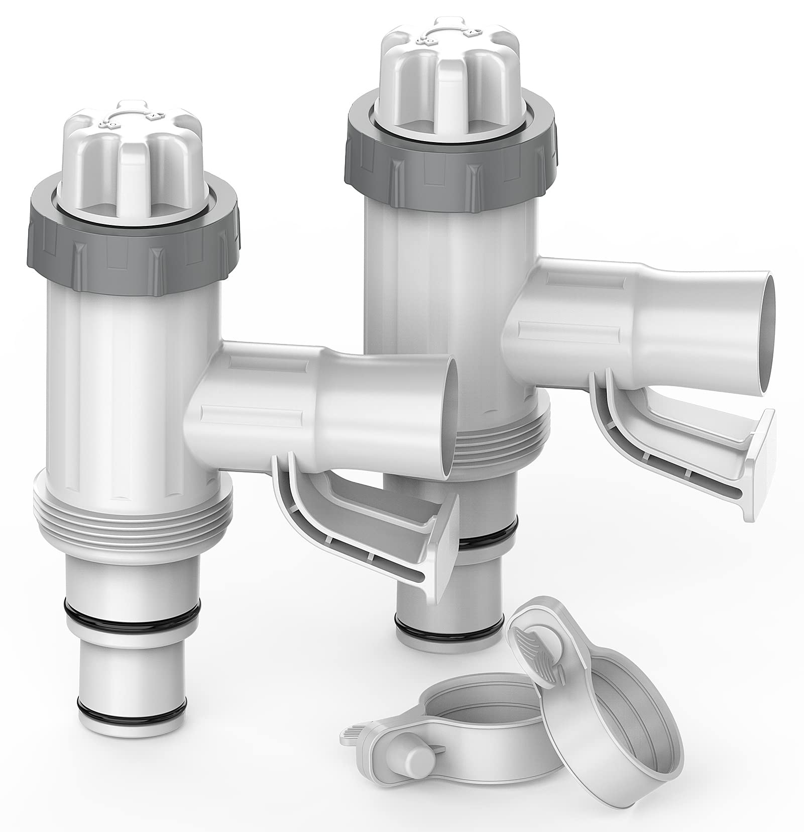 SUMMERBUDDY pool hose adapter 2pack connected to hoses for easy setup and changeovers