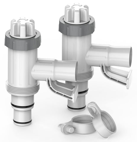 SUMMERBUDDY pool hose adapter 2pack connected to hoses for easy setup and changeovers