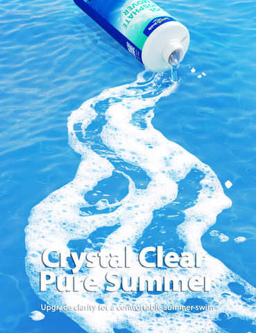 SUMMERBUDDY Pool Phosphate Remover being stirred into pool water for even distribution.