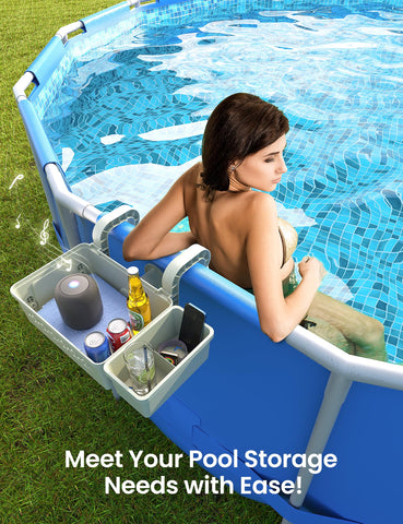 SUMMERBUDDY top-rail compatible basket showing easy attachment on 3-inch rails.