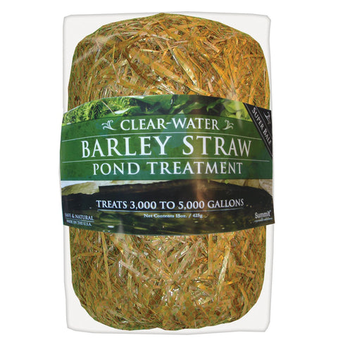 Summit Clear-Water Barley Straw bale packaging showcases easy setup for ponds.