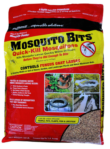 Summit Mosquito Bits 20lb bottle for organic larvicide control of mosquitoes and fungus gnats.