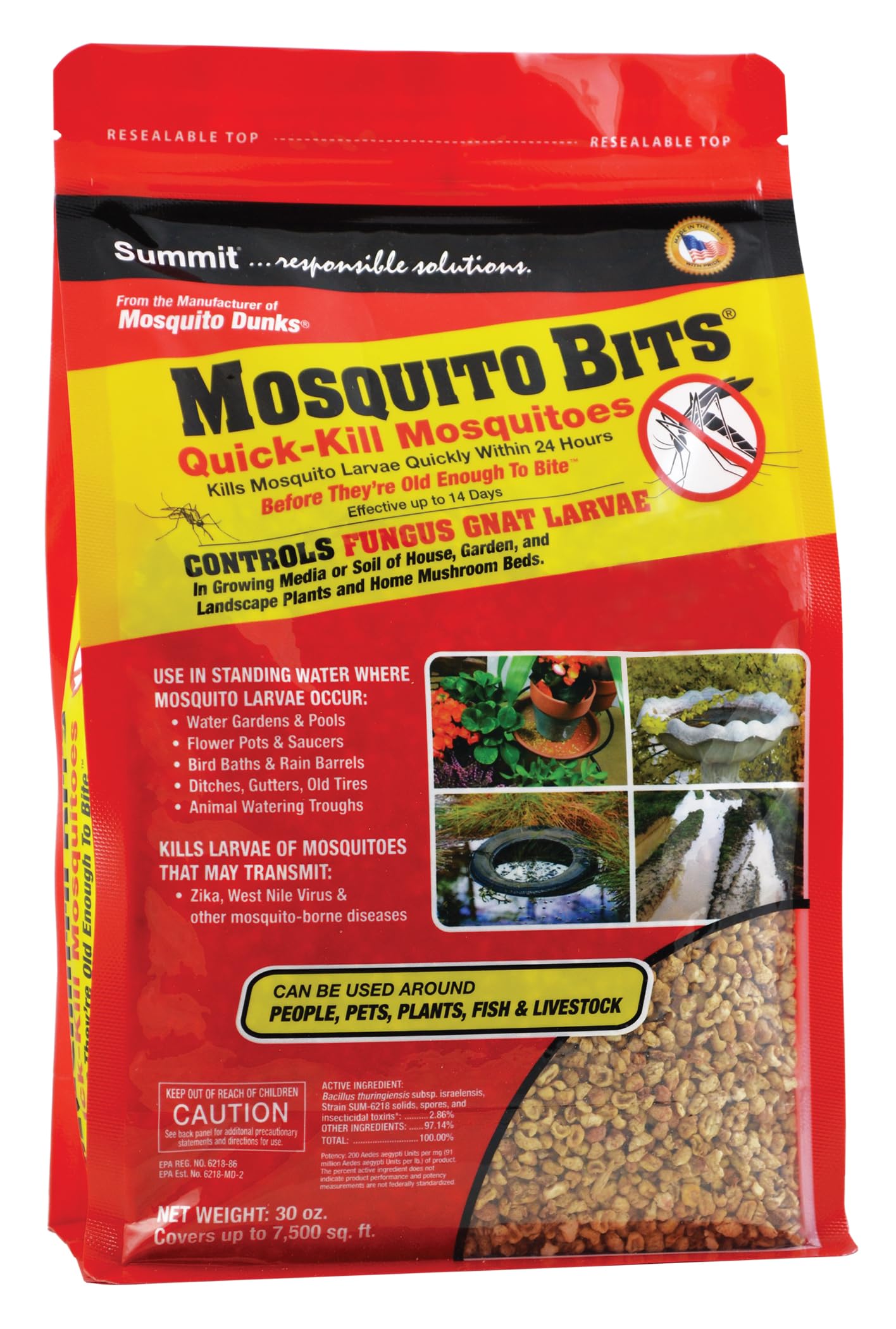 Summit Mosquito Bits 30oz jar ready for storage and larva control.