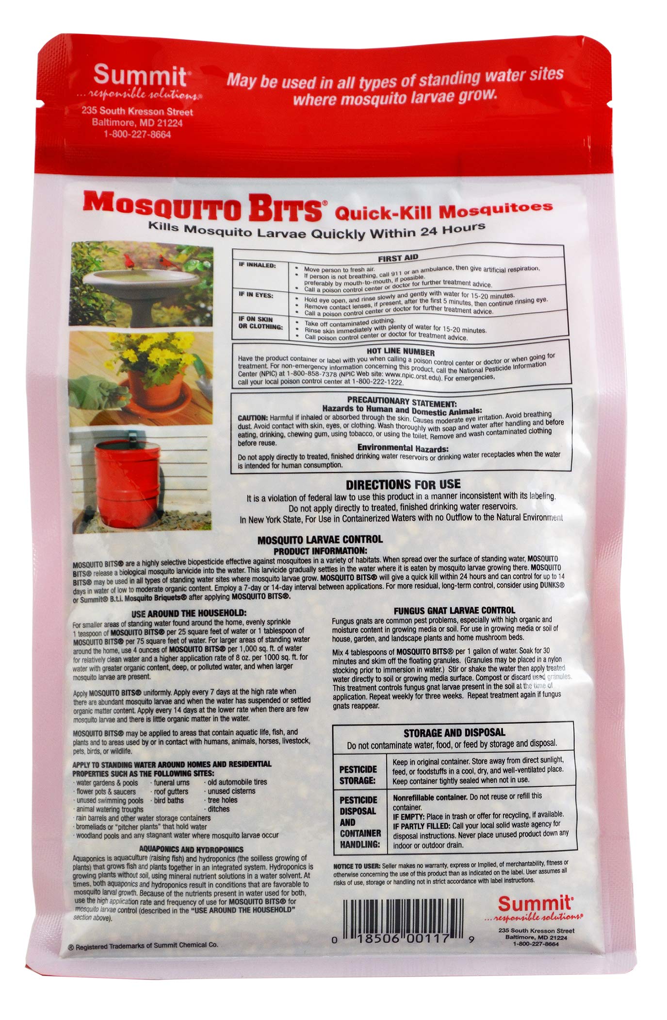 Summit Mosquito Bits granules for treating standing water and larvae.