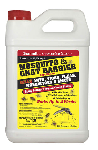 Summit Mosquito & Gnat Barrier concentrate bottle ready to mix for up to four weeks of protection.