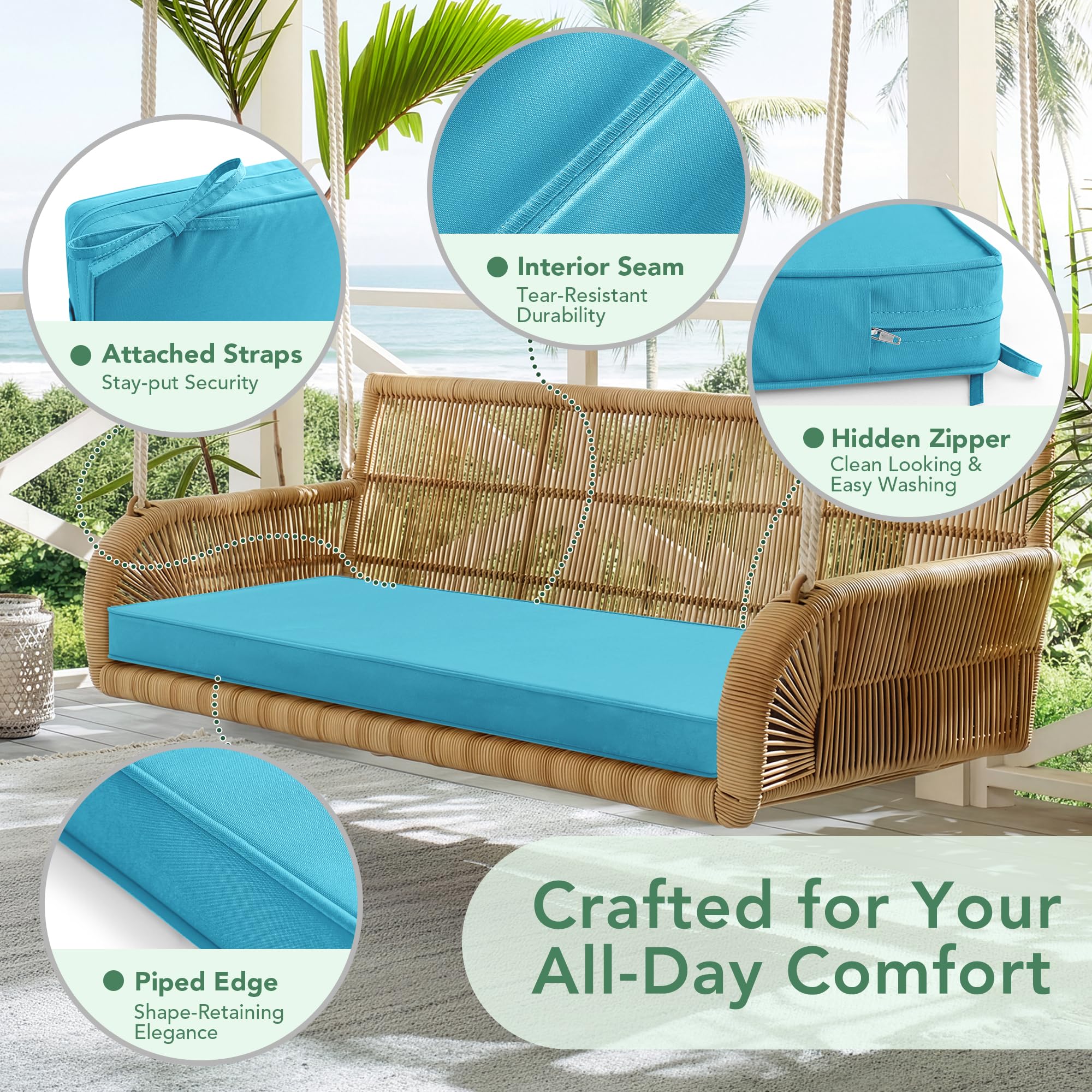 Summsun 42x18 inch teal cushion for garden benches.