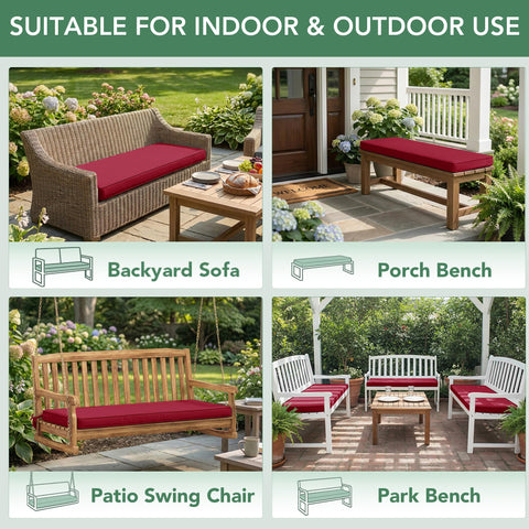 Summsun burgundy cushion complements porch décor and outdoor furniture.