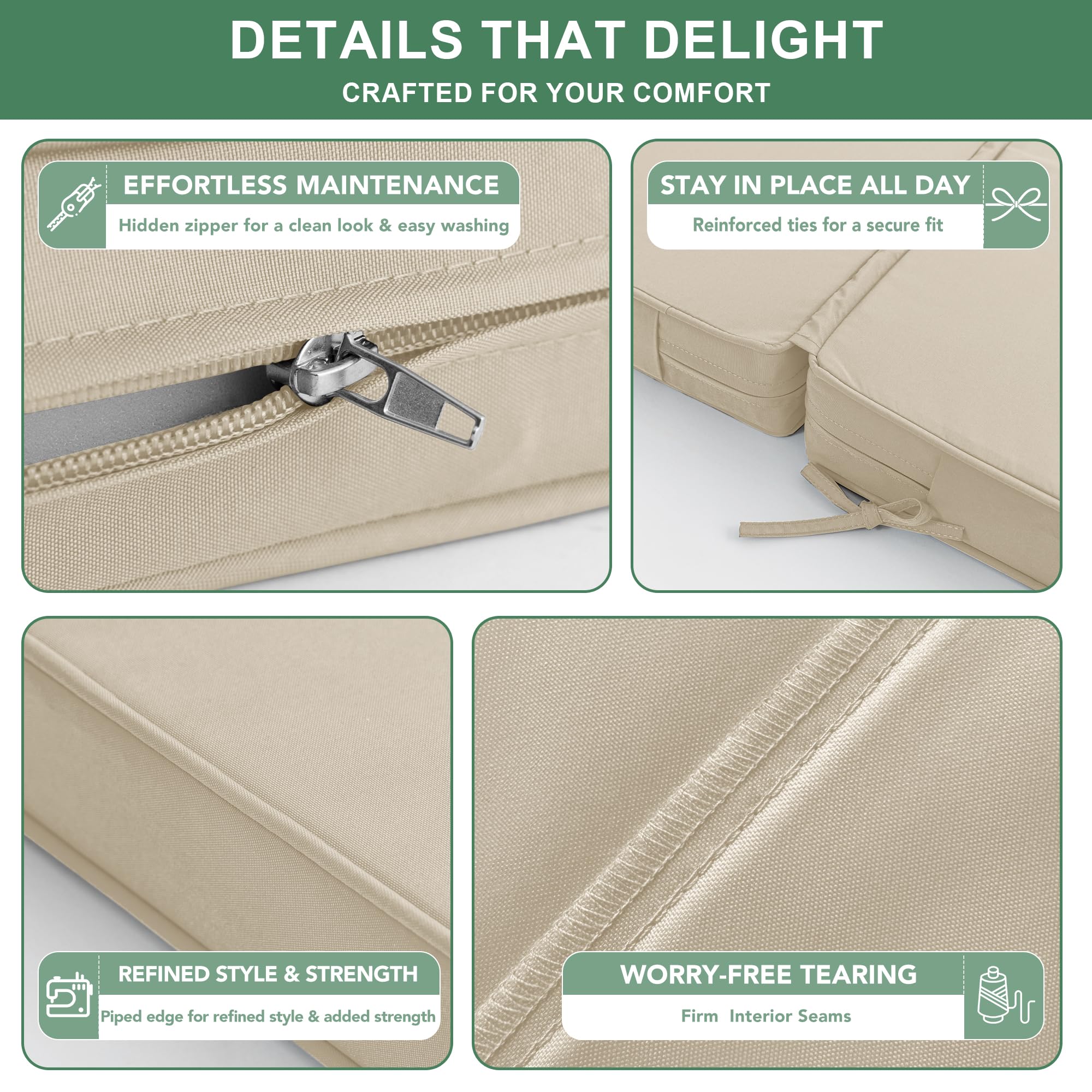 Summsun cushions arrive compressed for simple, tool-free setup