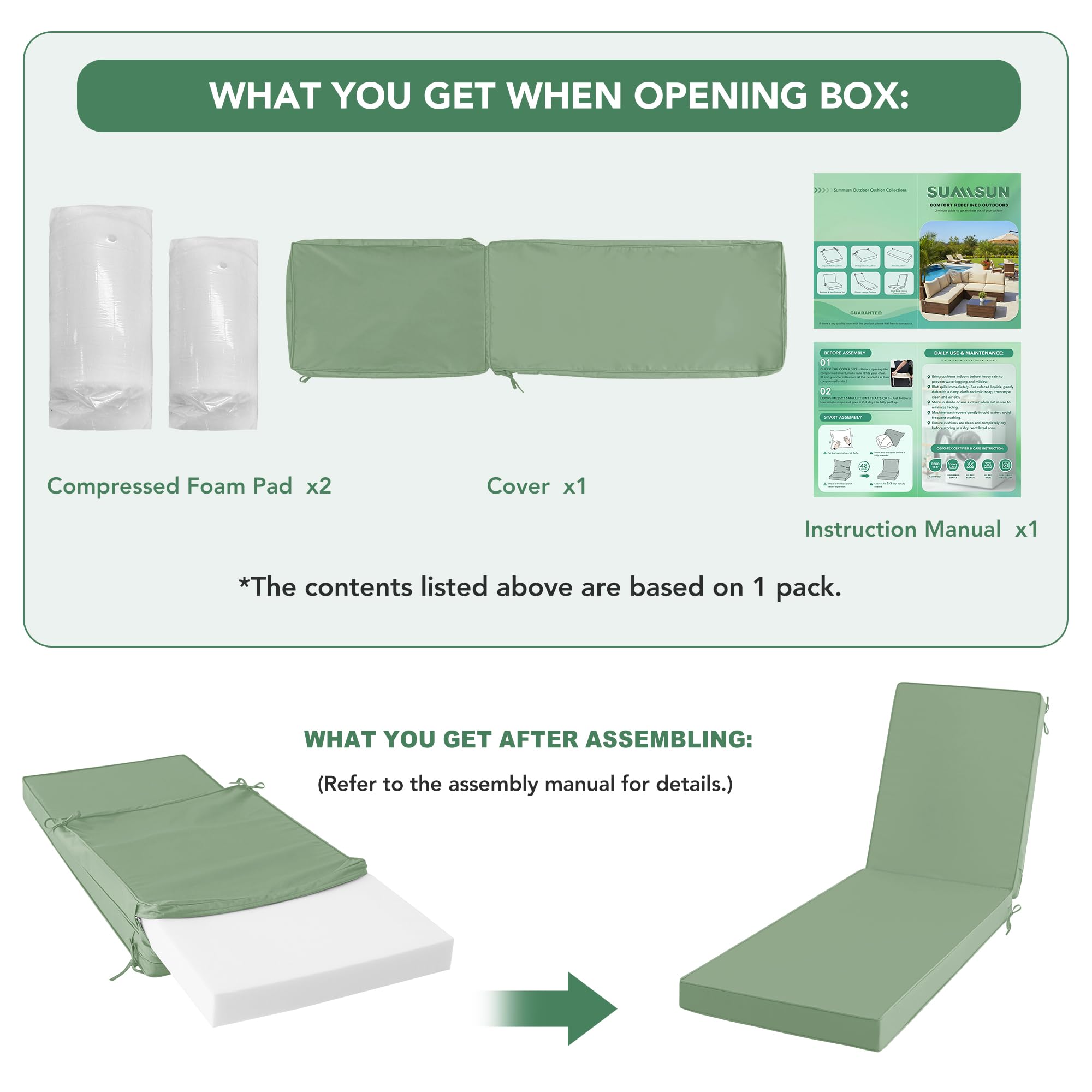 Summsun Chaise Lounge Cushions easy-pack packaging and simple assembly.