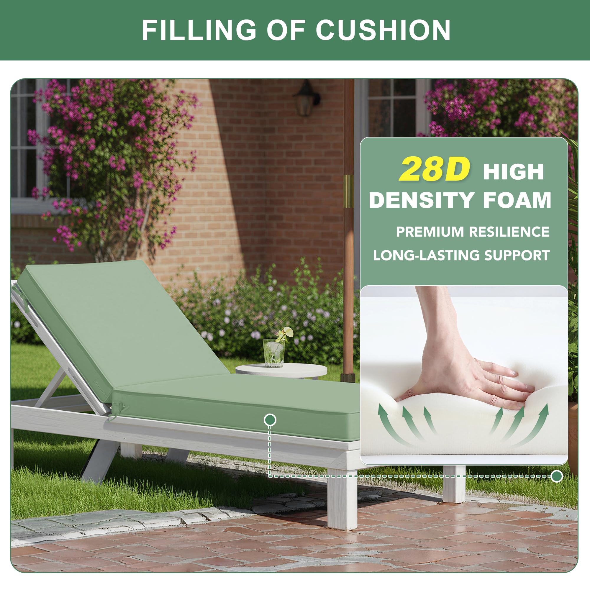 Summsun Chaise Lounge Cushions double-sided waterproof fabric ideal near pool or beach.