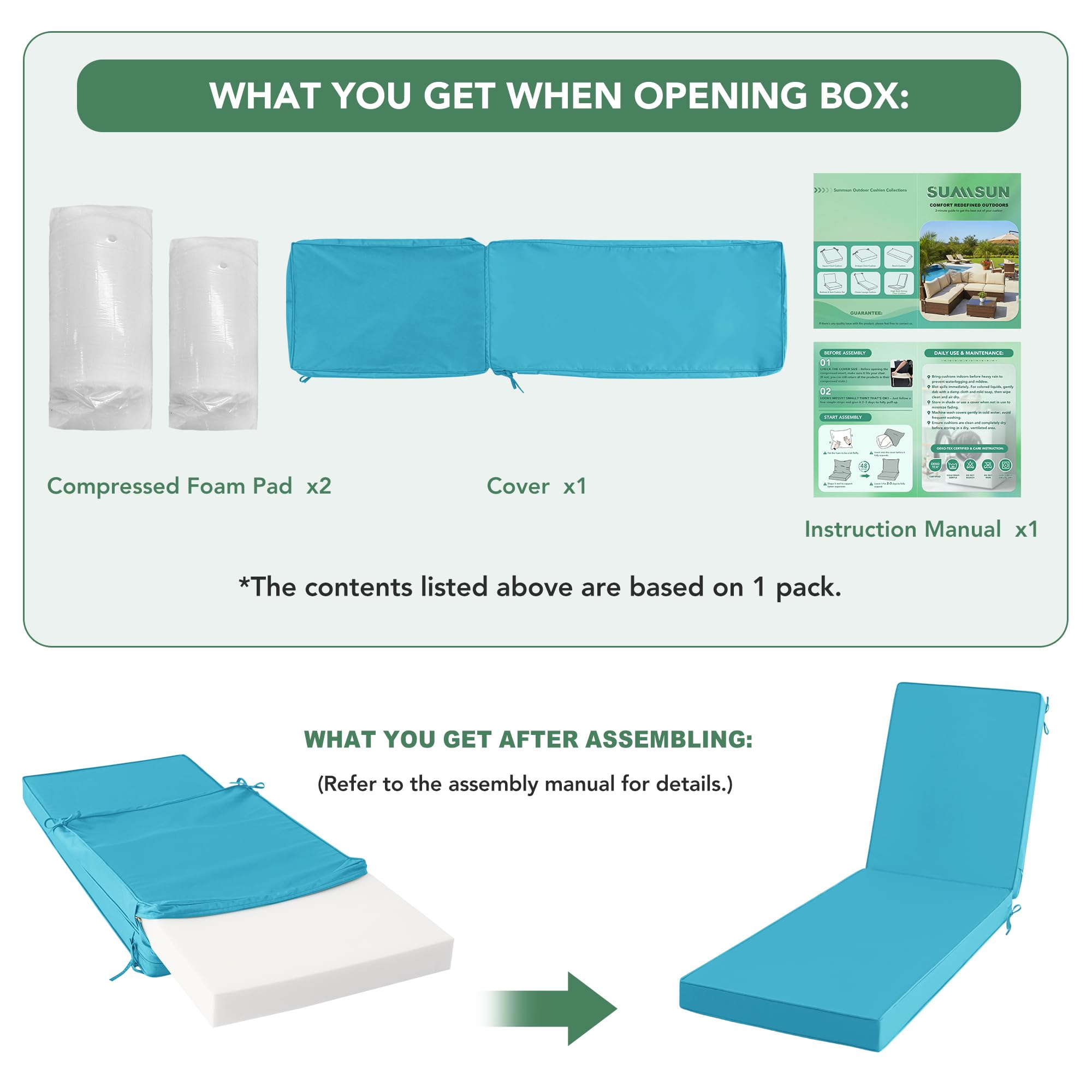 Summsun teal colorfast cushions keep their vibrant look