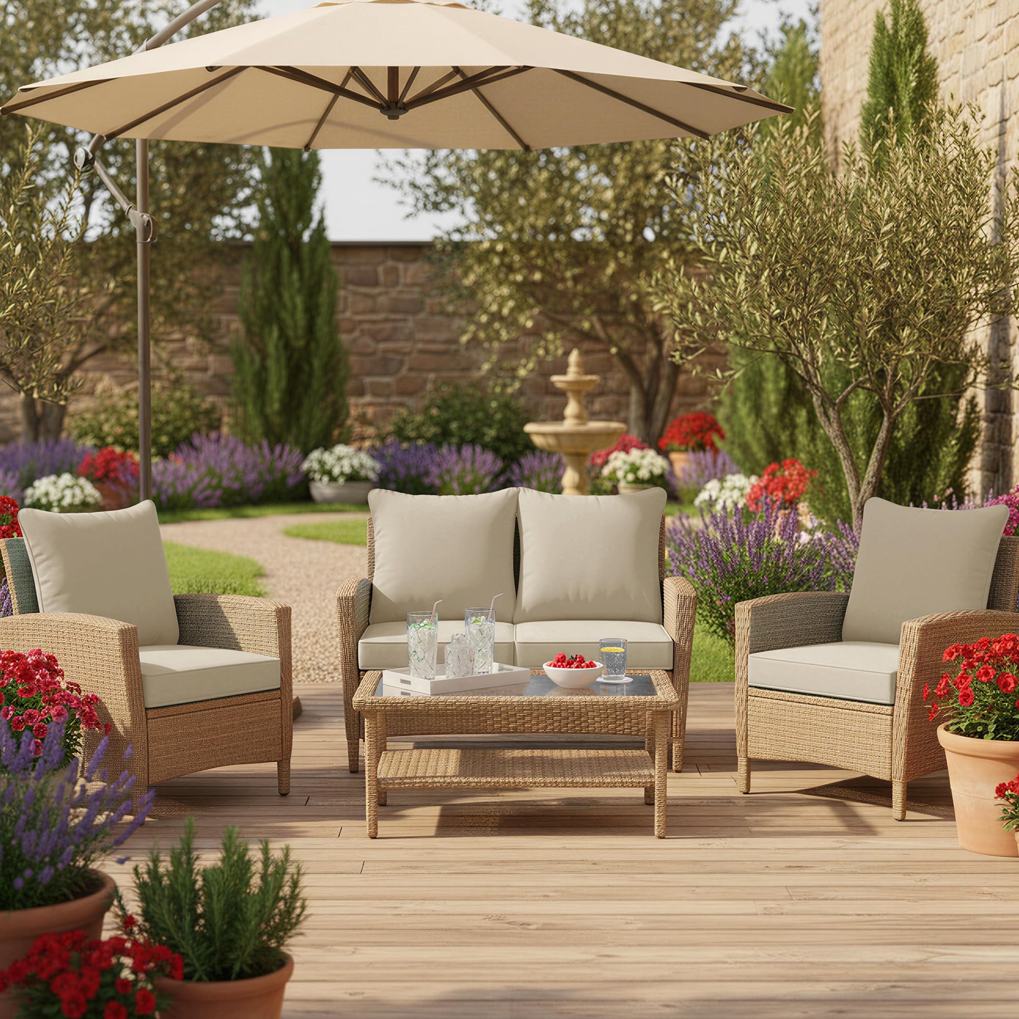 Summsun cream cushions set with backrest and seat for versatile seating.