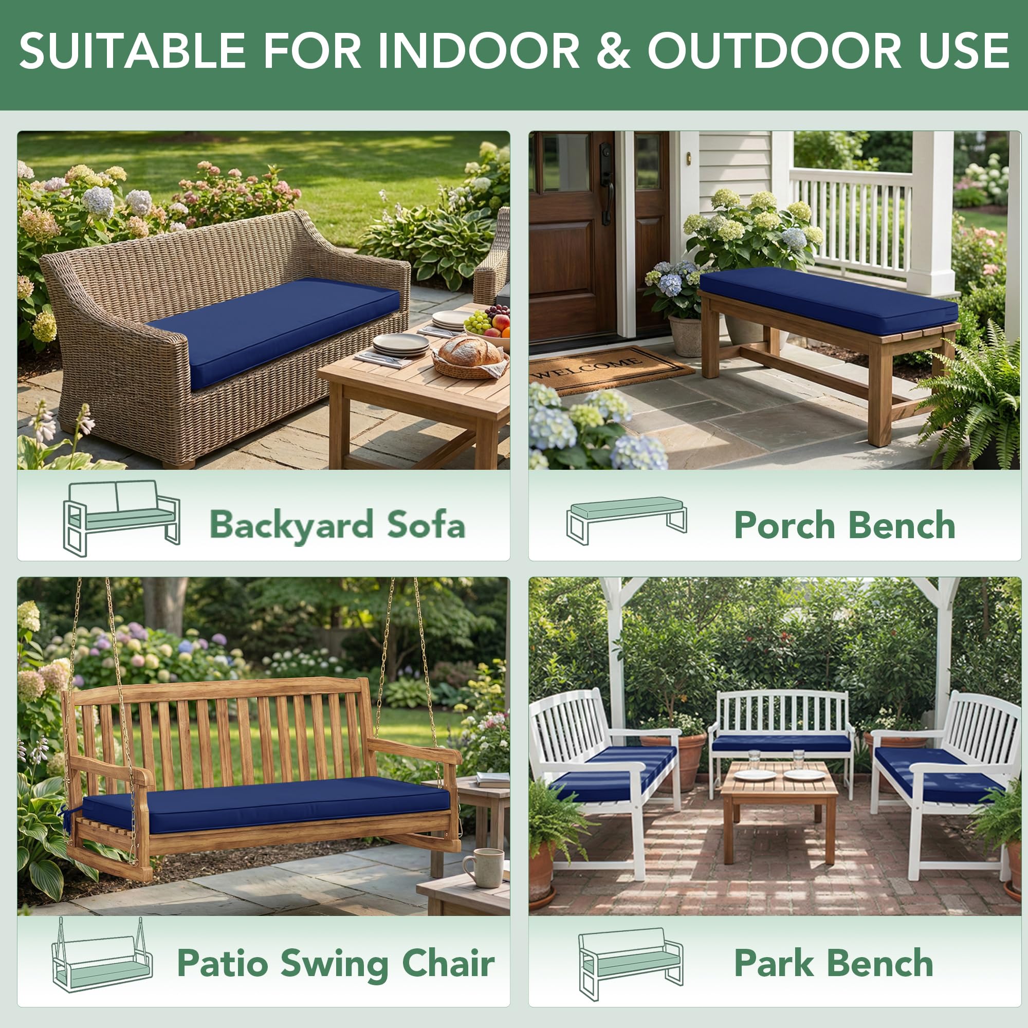 Summsun navy outdoor cushion complements diverse patio decor.