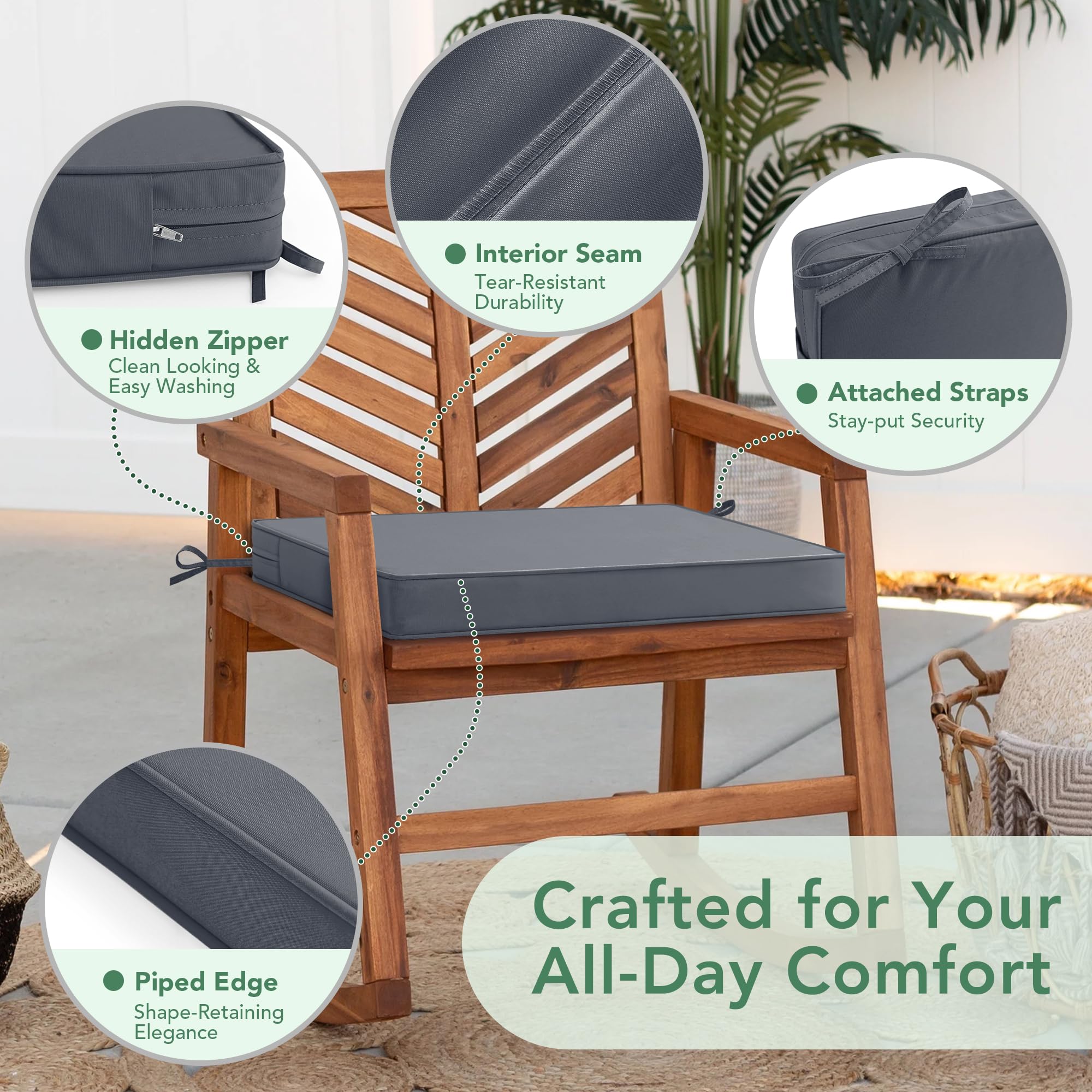 Summsun cushions secure with non-slip straps for stability.
