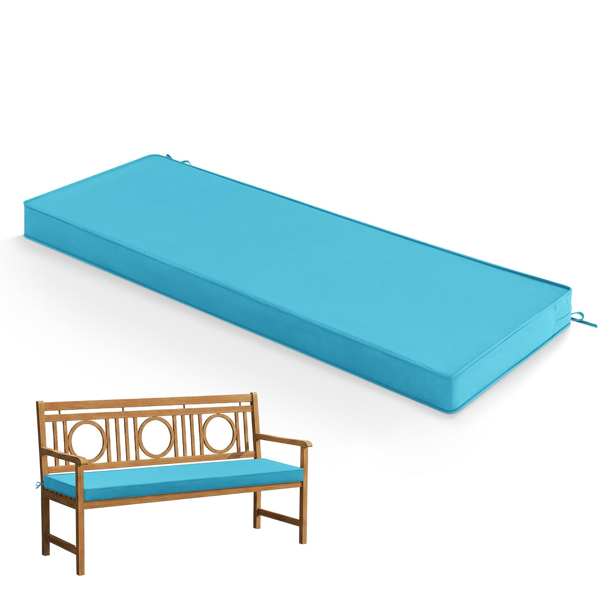 Summsun teal waterproof outdoor bench cushion with removable cover for easy cleaning.