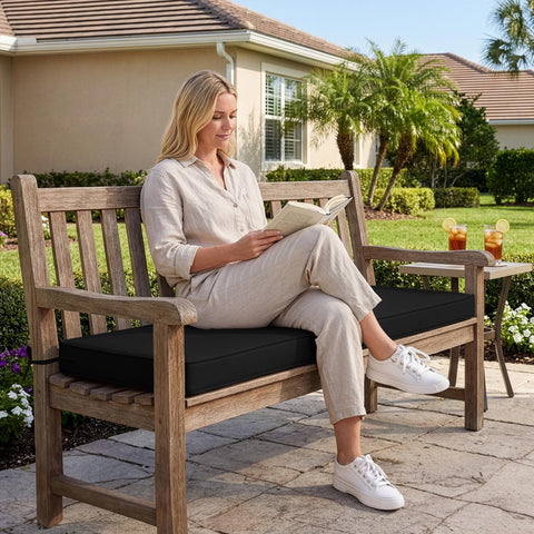 Summsun bench cushion uses colorfast technology to resist fading in sun