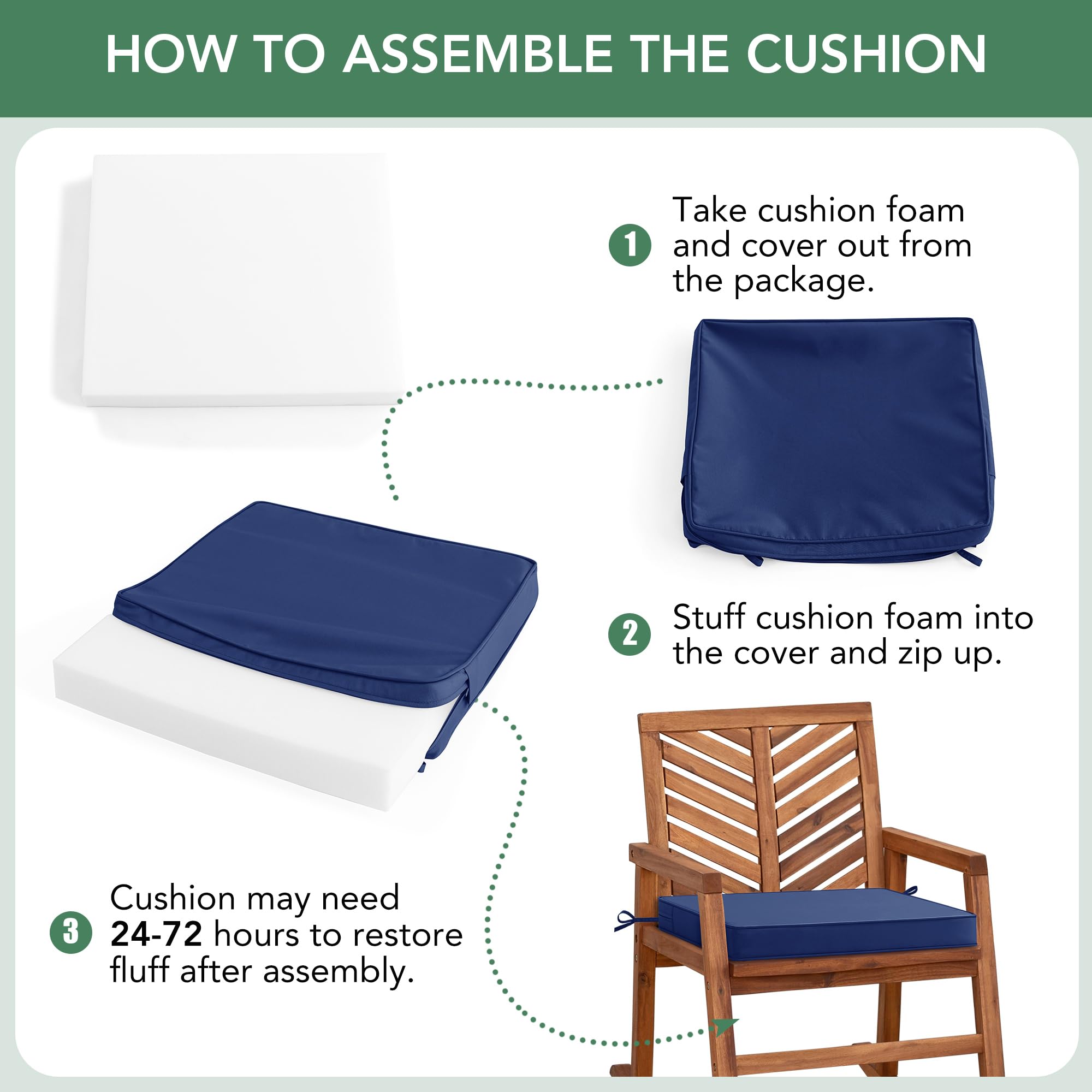 Summsun navy cushions resist fading in sun and rain