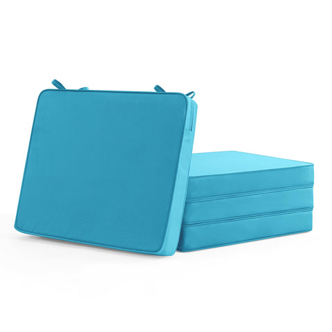 Summsun outdoor chair cushions in teal, four-piece set, front view on patio furniture.