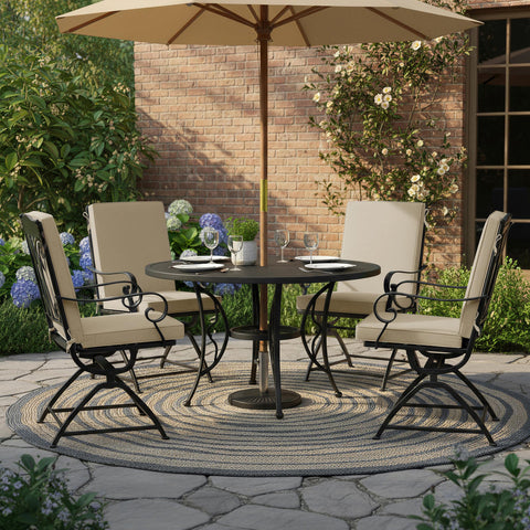 Summsun water-repellent cover keeps spills easy to wipe during outdoor dining.