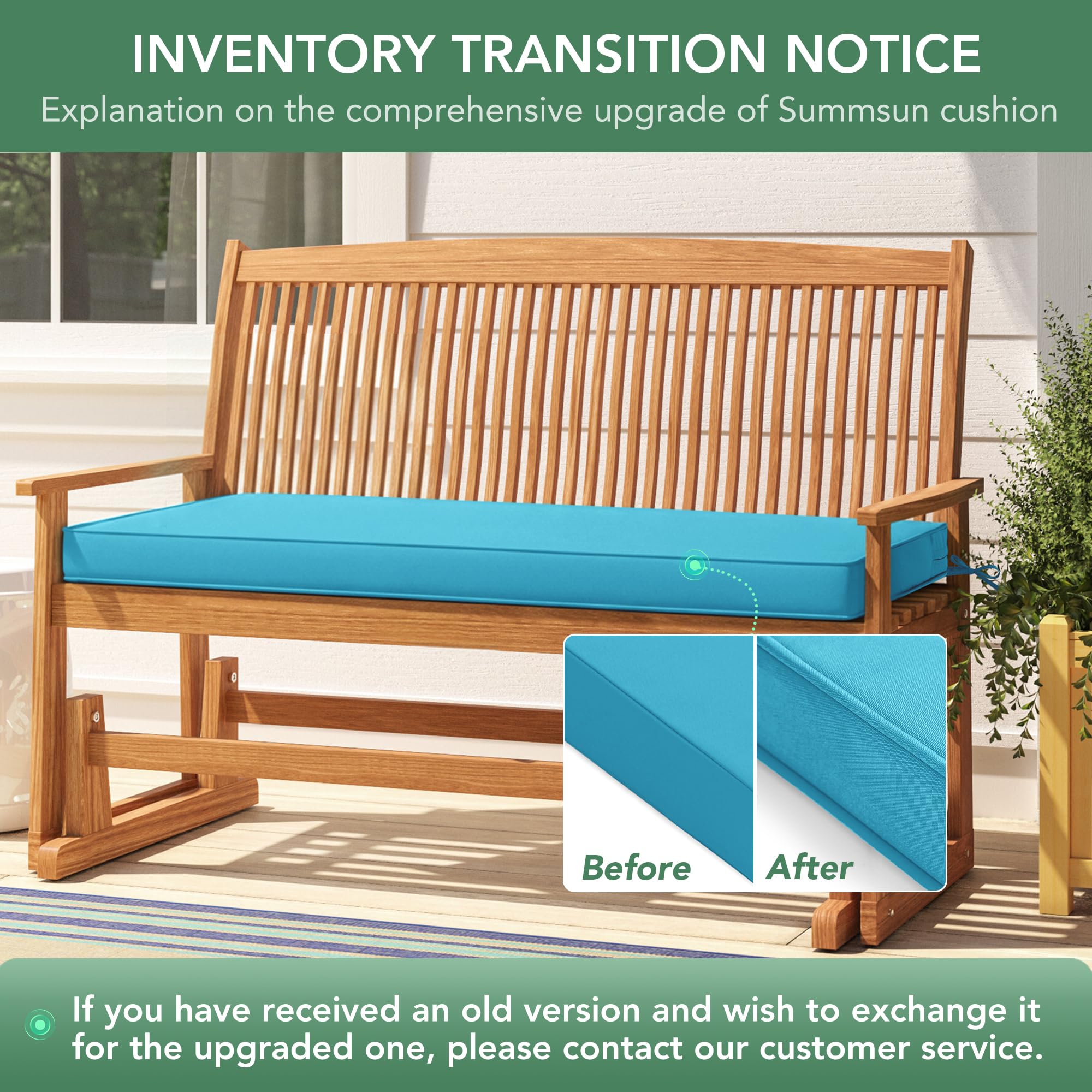 Summsun teal cushion for porch swing and bench seating.