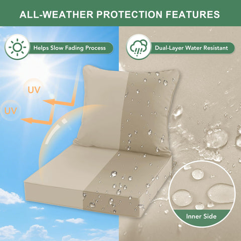 Summsun waterproof cushion cream resists rain for outdoor use.