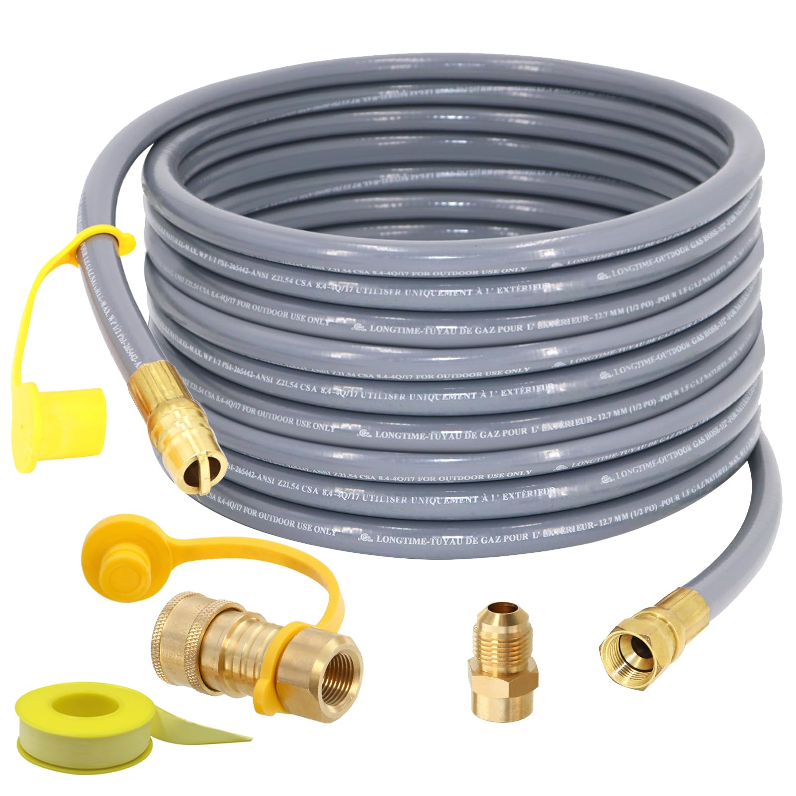 SUMNEW 36 ft natural gas hose with quick-connect ends for easy grill setup.