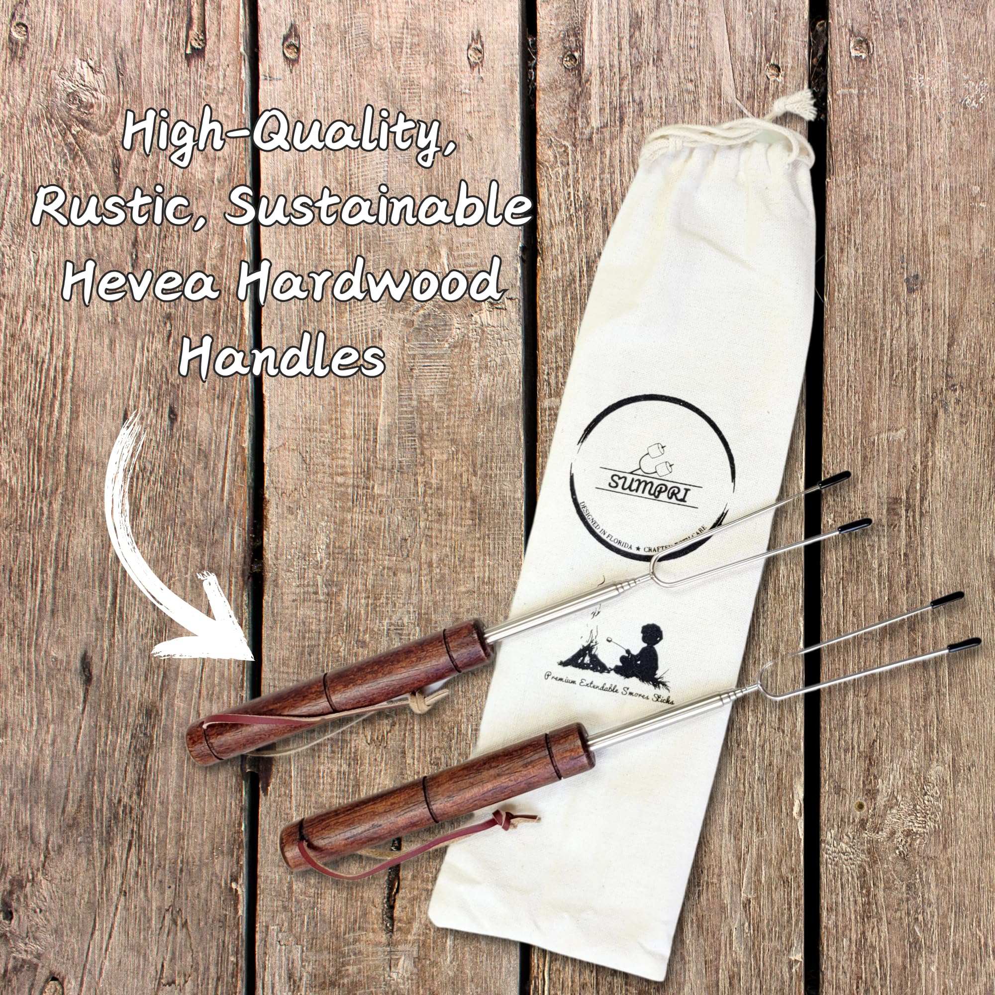 SUMPRI Smores sticks marshmallow roasting with hardwood handles.