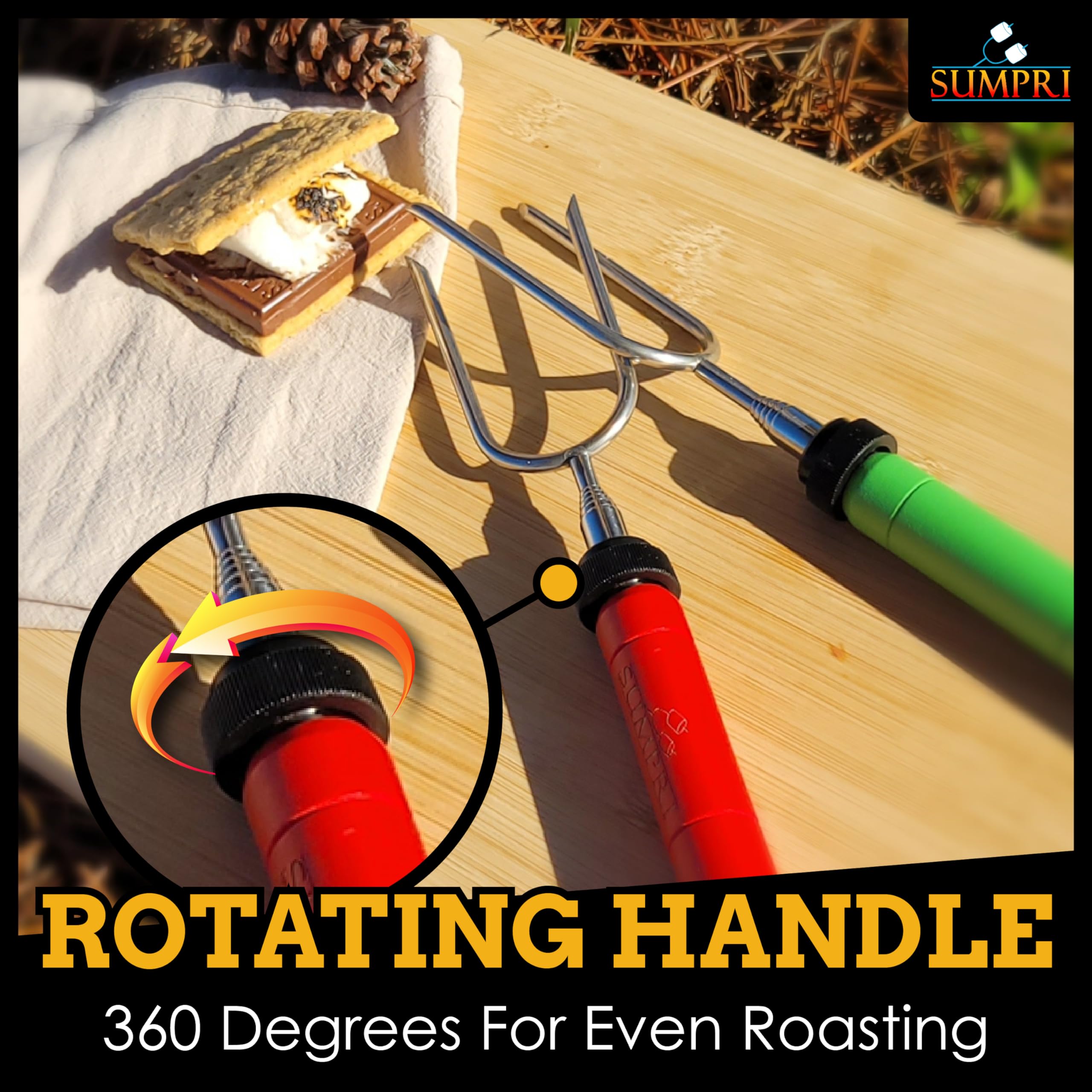 SUMPRI telescoping roasting skewers extend to 34 inches for reach-at-a-distance roasting.