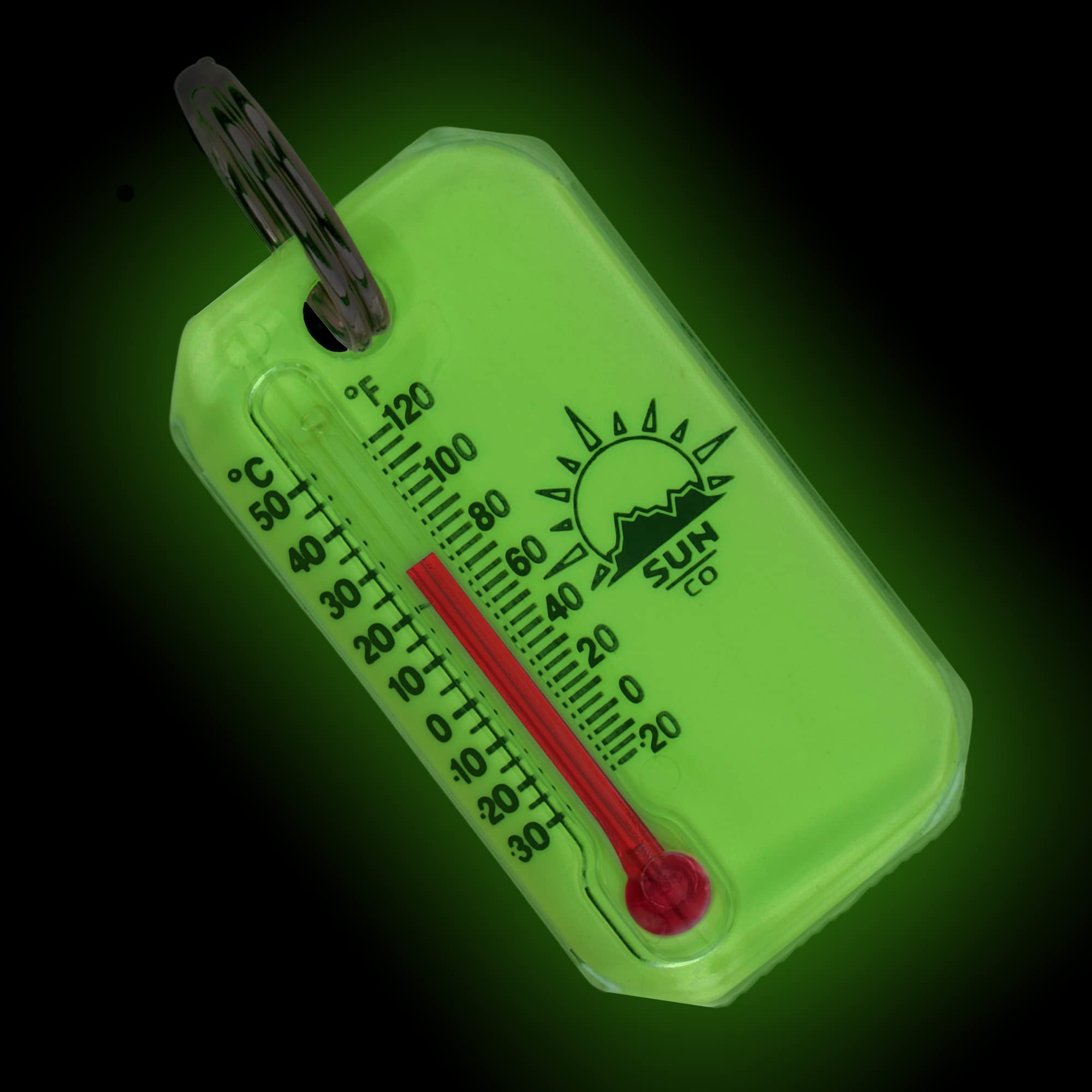 Sun Company LumaZip thermometer close-up showing temperature reading.