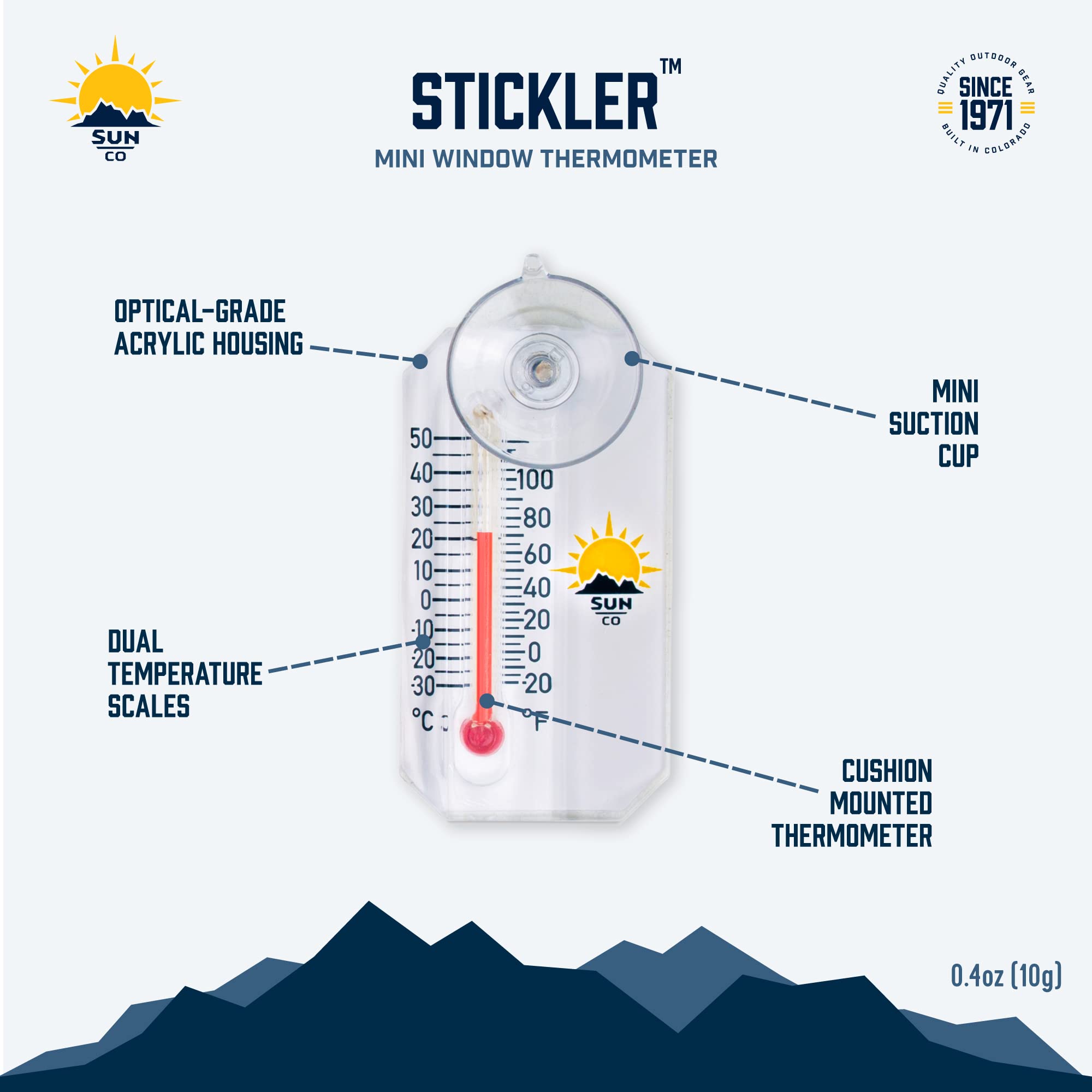 Sun Company Stickler mini weather monitor for any window.
