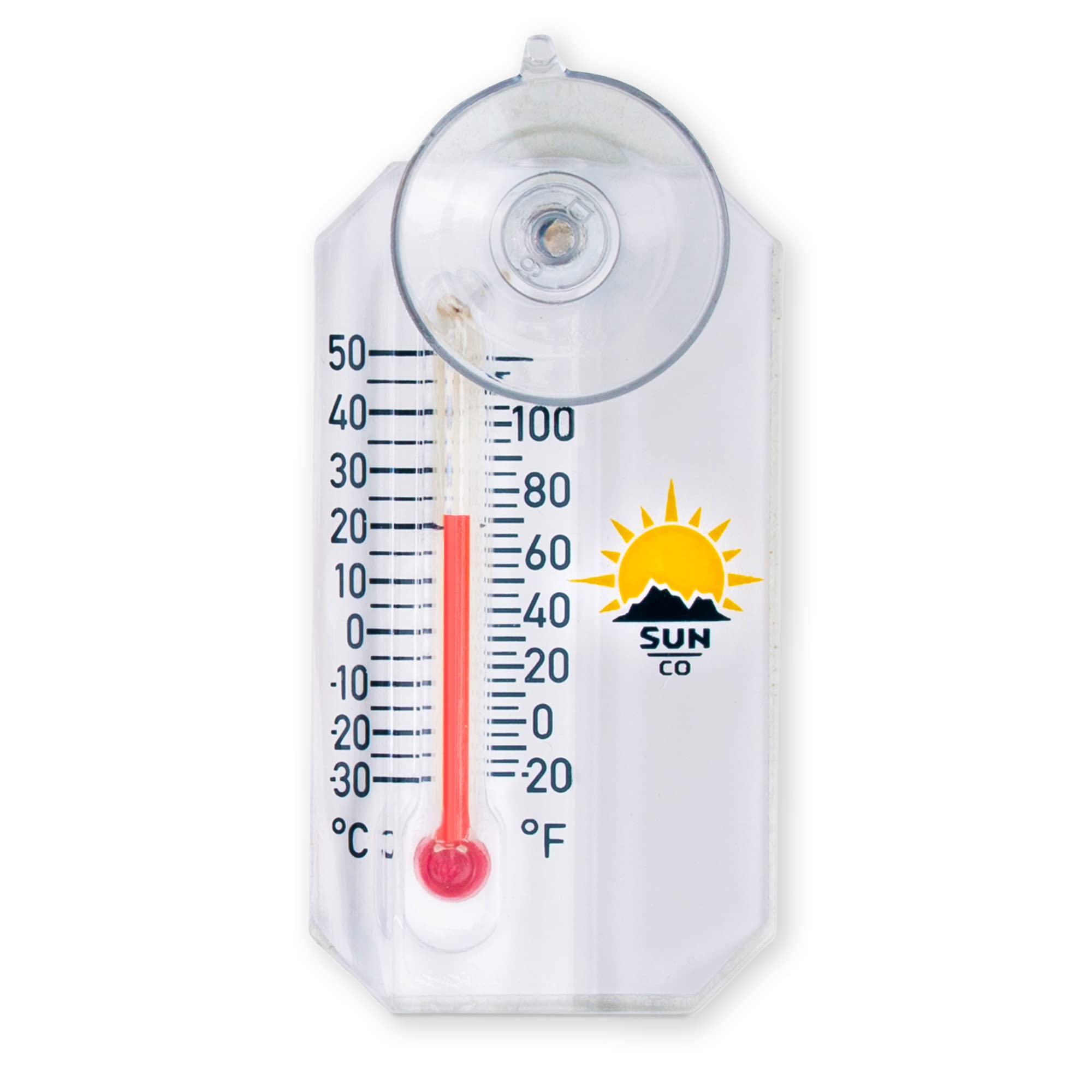Sun Company Stickler suction-cup window thermometer for easy outdoor temperature checks.