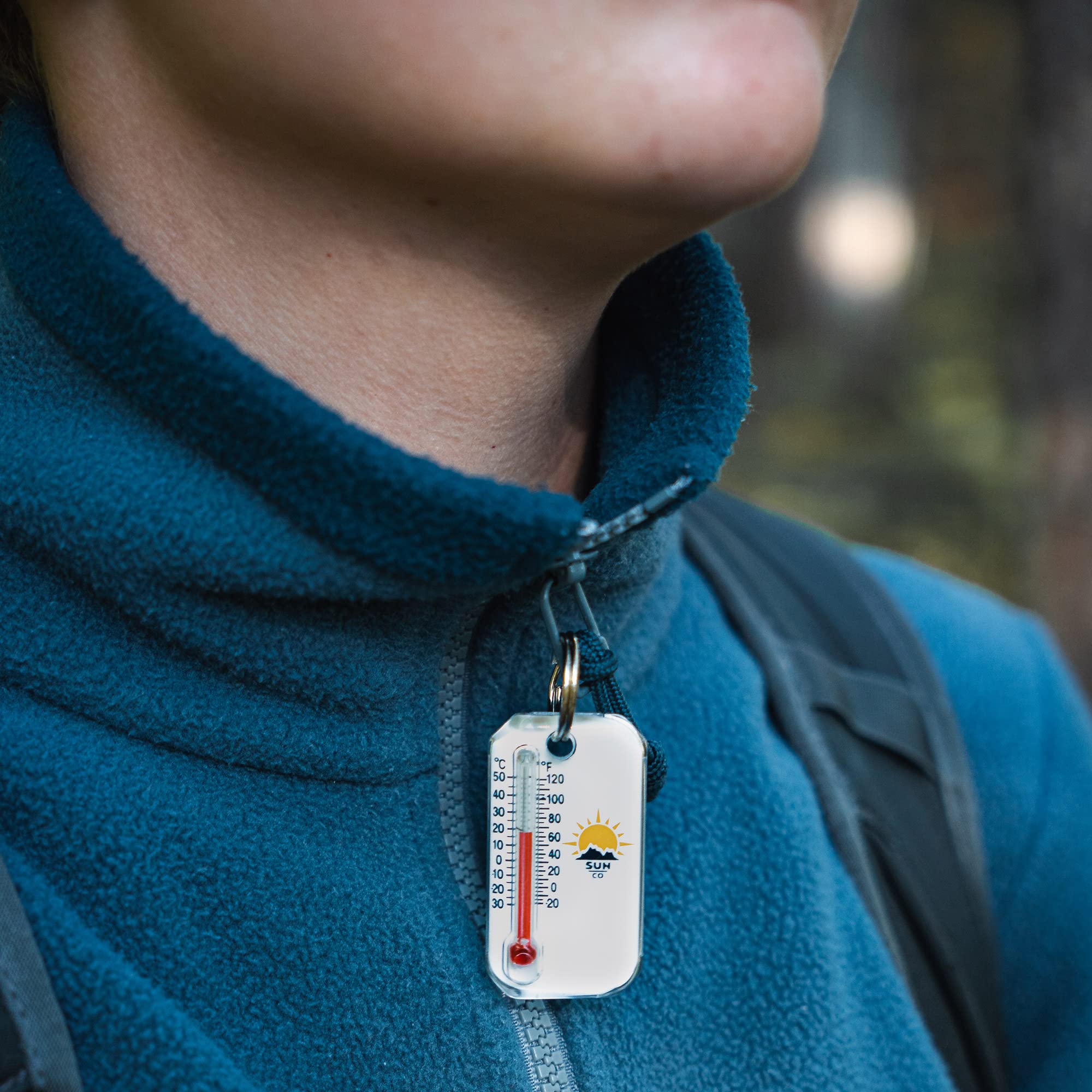 Zip-o-gage clipped to a backpack ready for trail temperature checks