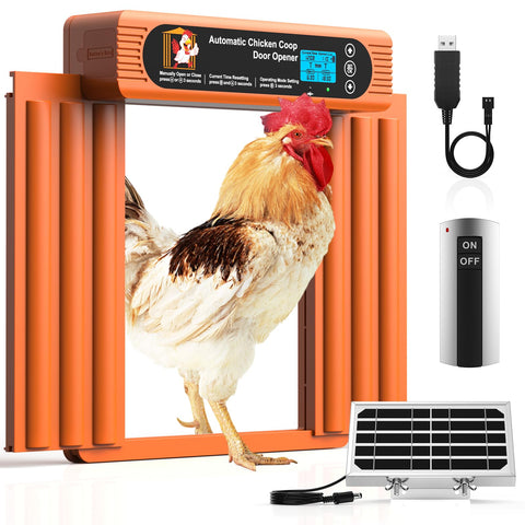 Sun Energise automatic coop door front view, robust design for reliable chicken access.