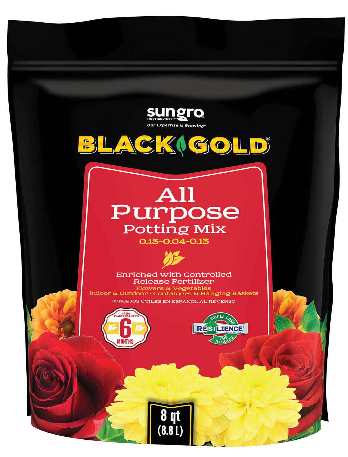 Sun Gro Horticulture Black Gold potting soil bag on shelf for easy home gardening