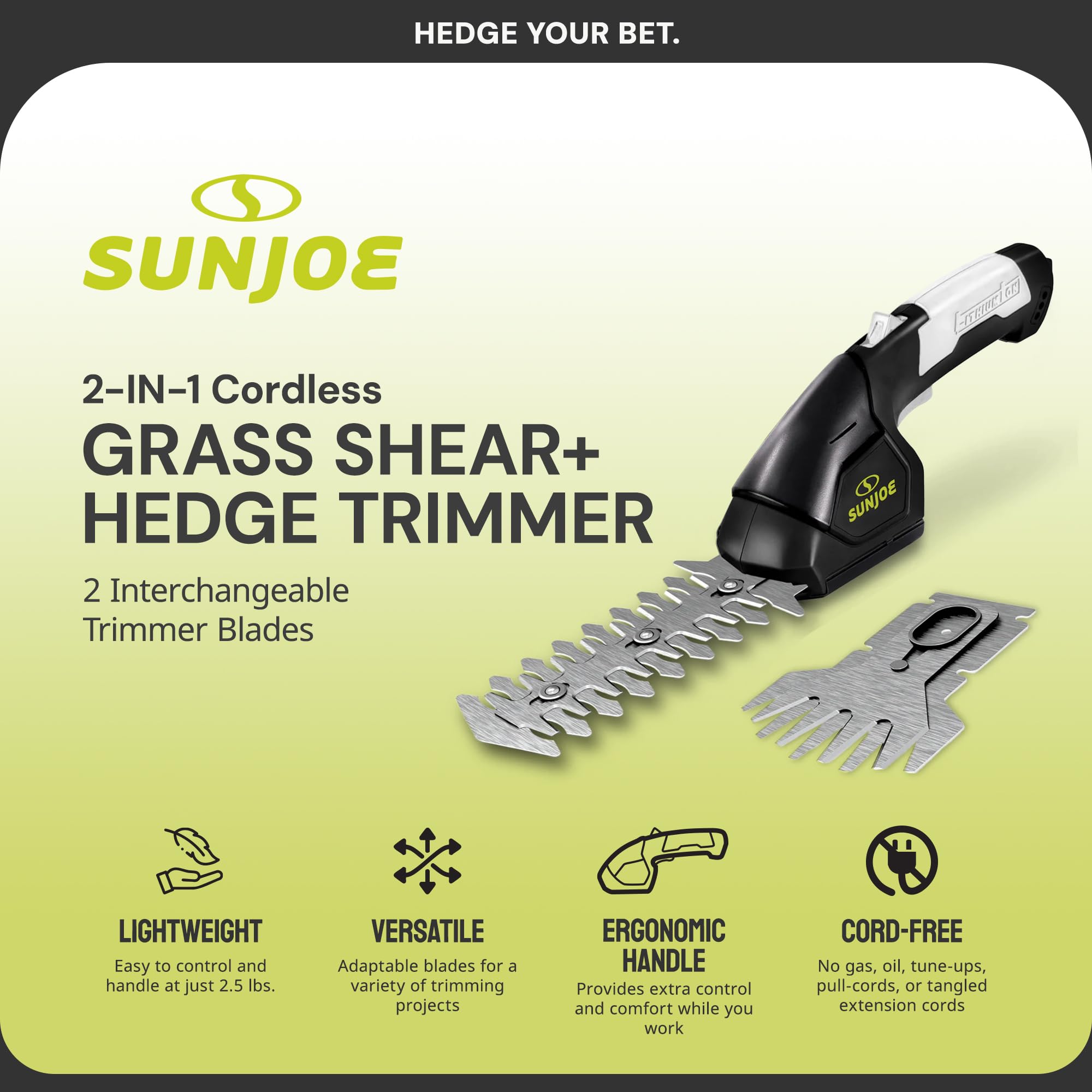 Sun Joe HJ604C grass shear blade for precise lawn edging along borders.
